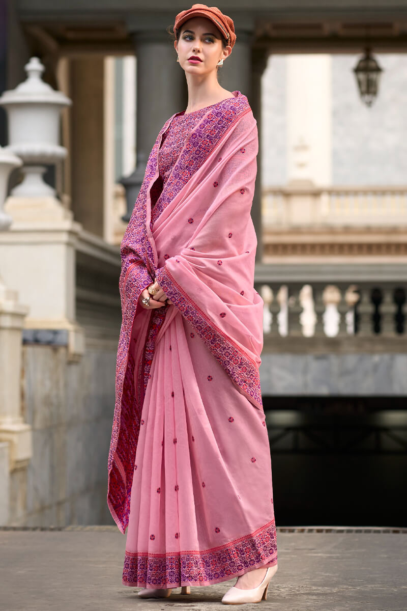 Prajanya Pink Pure Linen Silk Woven Saree