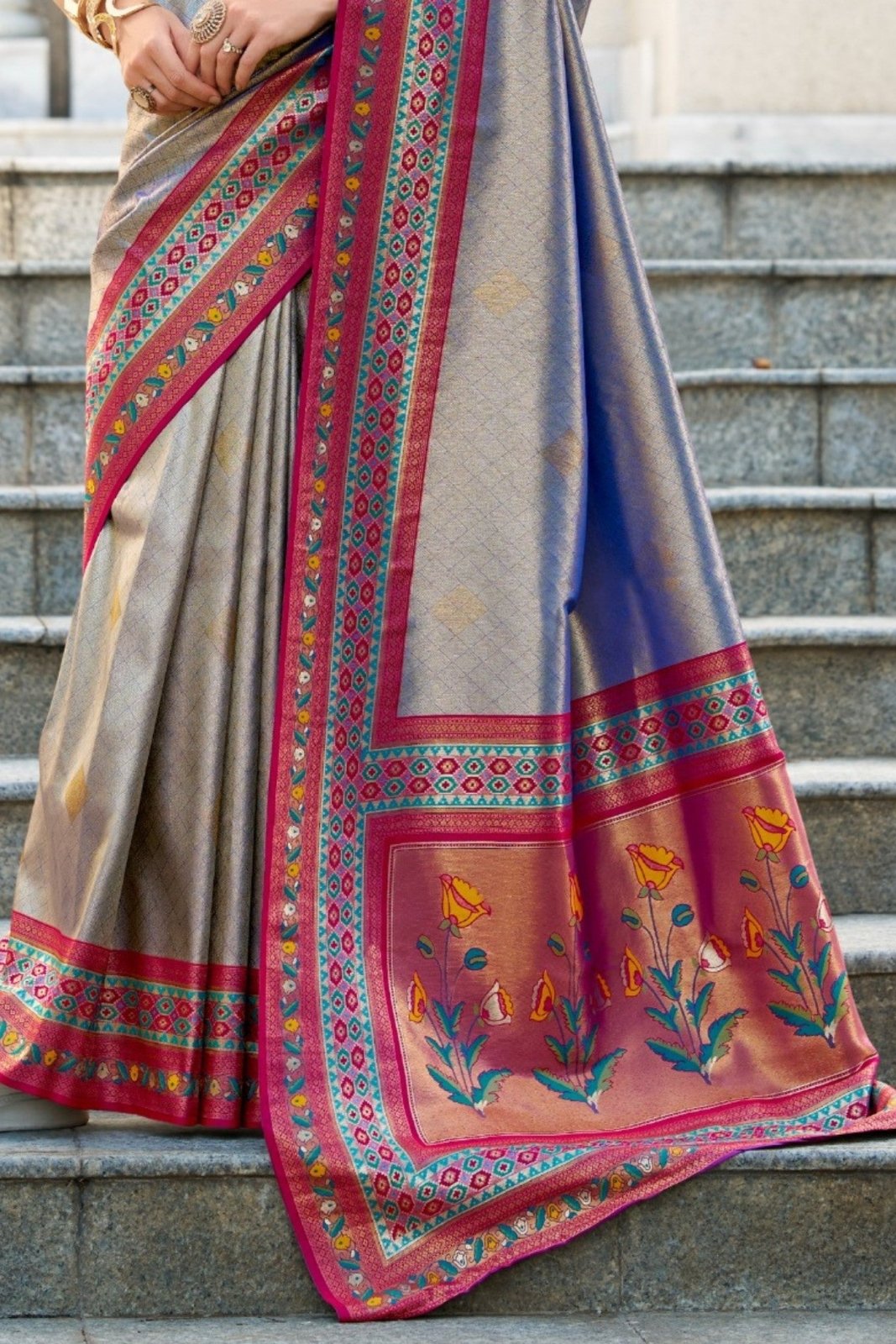 Rajkumari Blue Tissue Paithani Silk Zari Weaving Saree