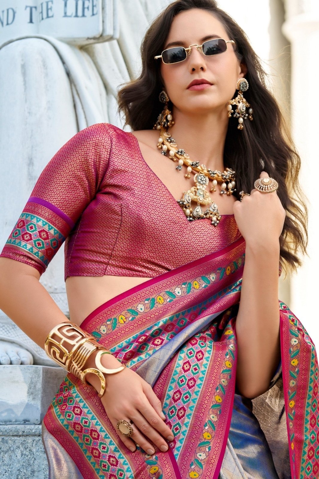 Rajkumari Blue Tissue Paithani Silk Zari Weaving Saree