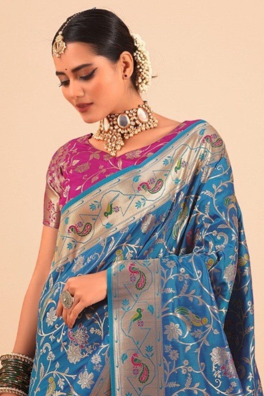 Shailja Blue Pure Paithani Silk Zari Weaving Saree