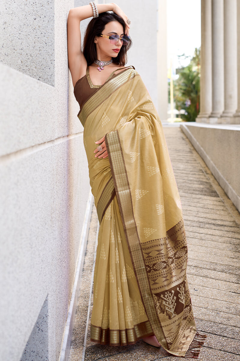 Egypt Brown Banarasi Soft Silk Ikkat Weaving Saree