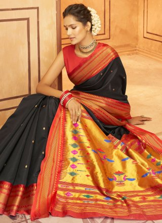 Aniruddh Black Zari Weaving Pure Paithani silk Saree