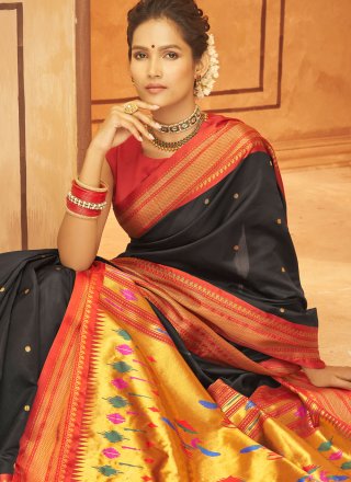 Aniruddh Black Zari Weaving Pure Paithani silk Saree
