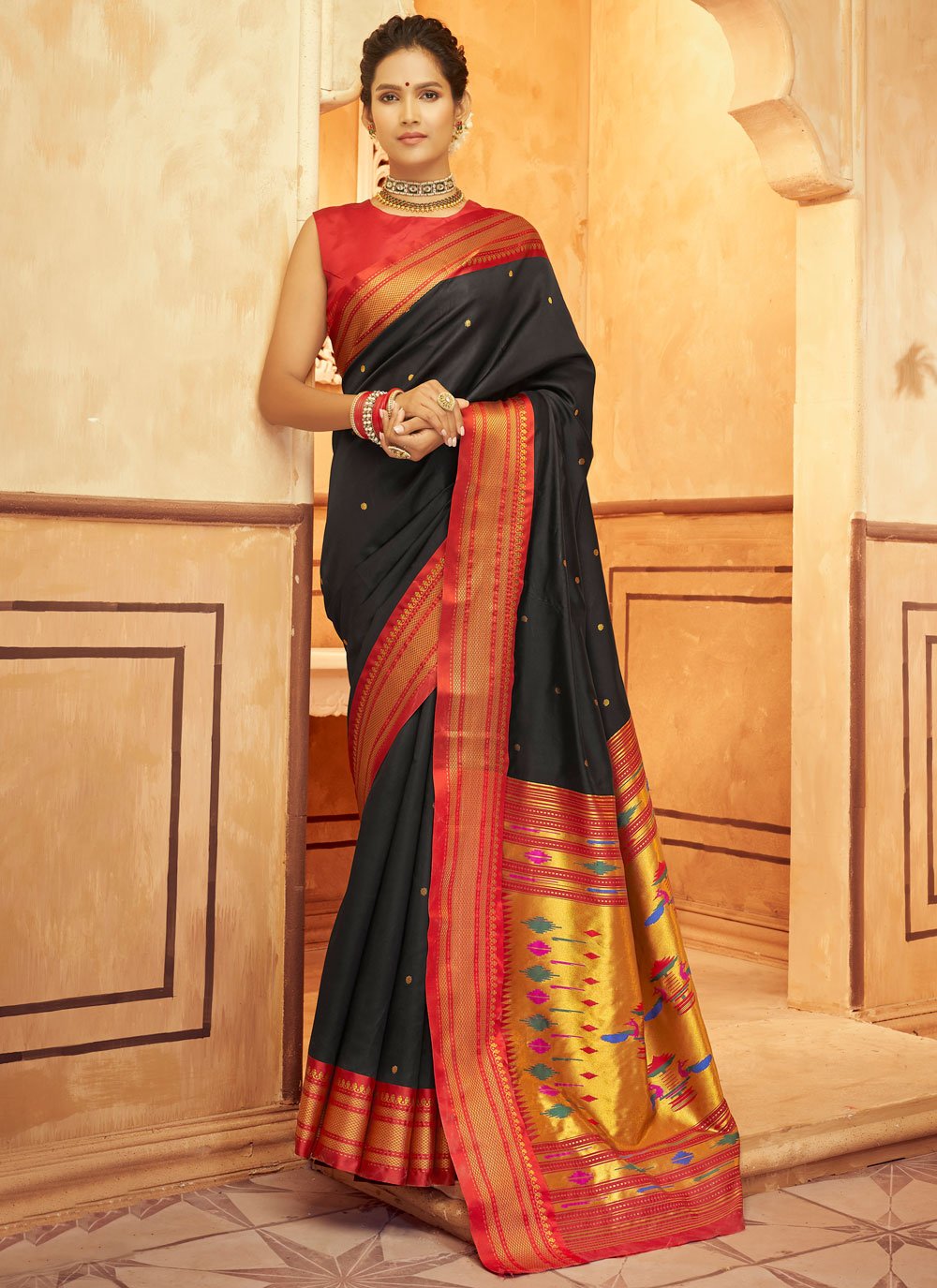 Aniruddh Black Zari Weaving Pure Paithani silk Saree