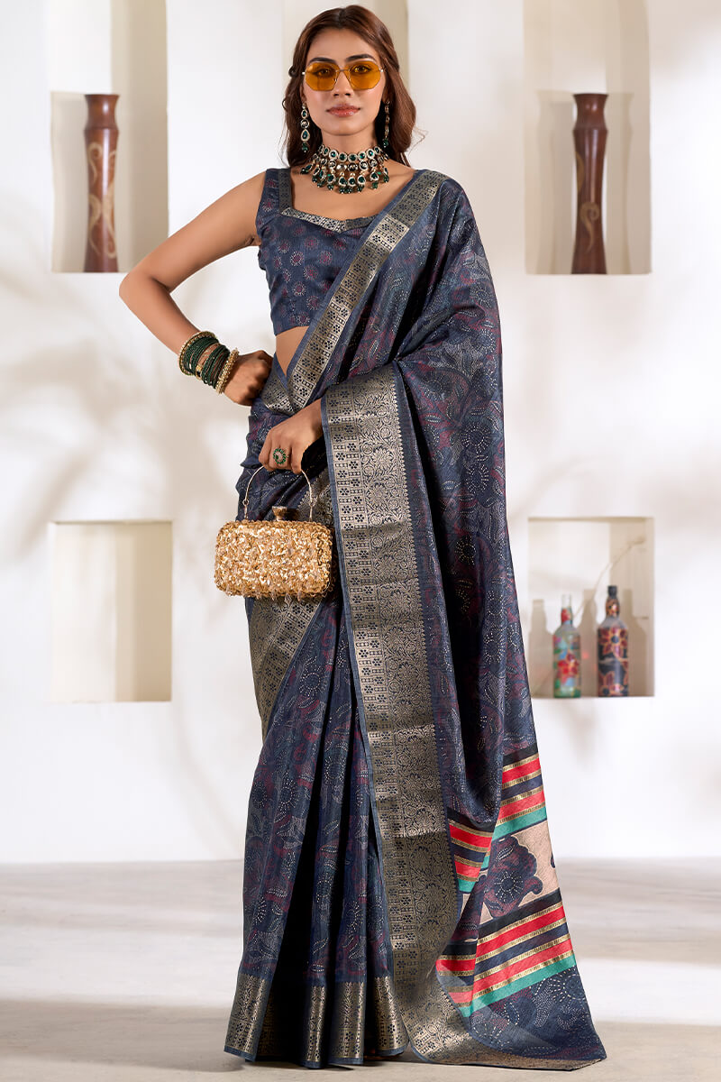 Kailash Blue Soft Dola Silk Foil Printed Saree