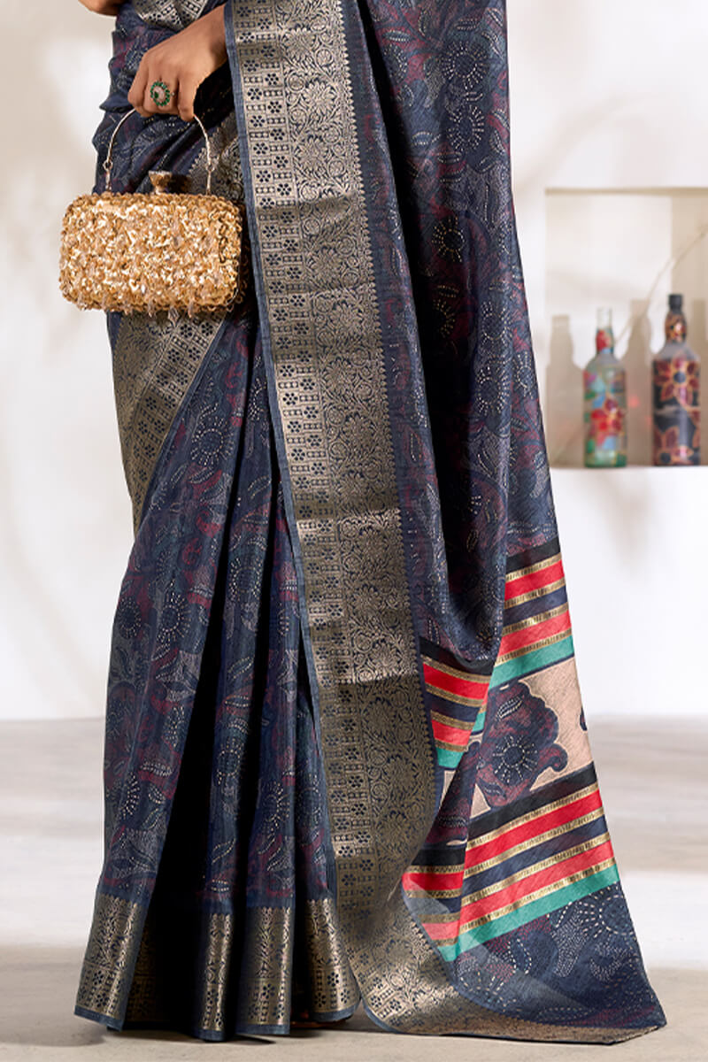 Kailash Blue Soft Dola Silk Foil Printed Saree