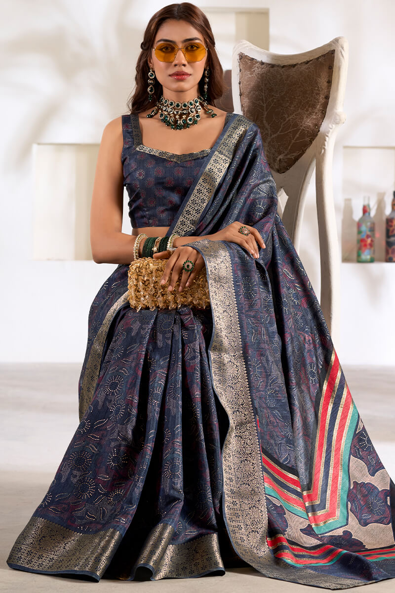 Kailash Blue Soft Dola Silk Foil Printed Saree