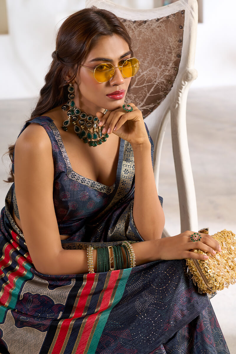 Kailash Blue Soft Dola Silk Foil Printed Saree
