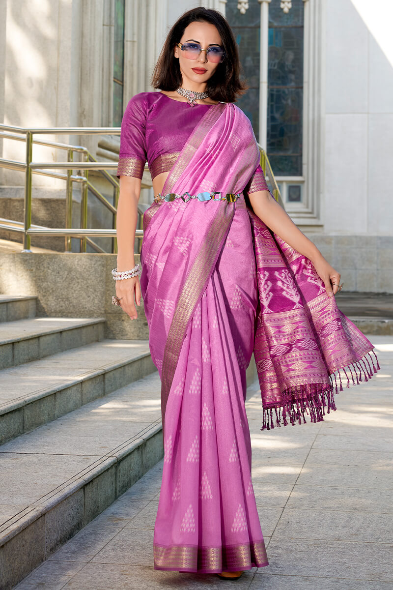 Egypt Lavender Banarasi Soft Silk Ikkat Weaving Saree