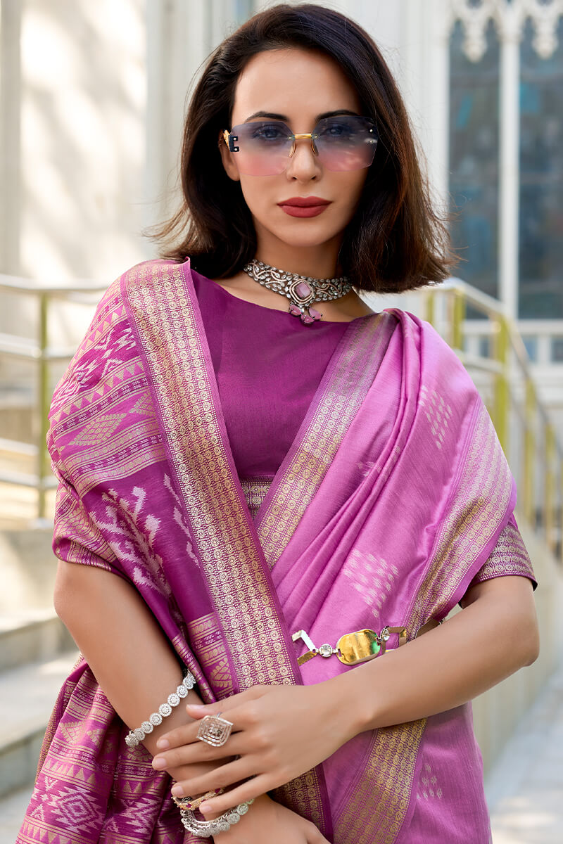 Egypt Lavender Banarasi Soft Silk Ikkat Weaving Saree