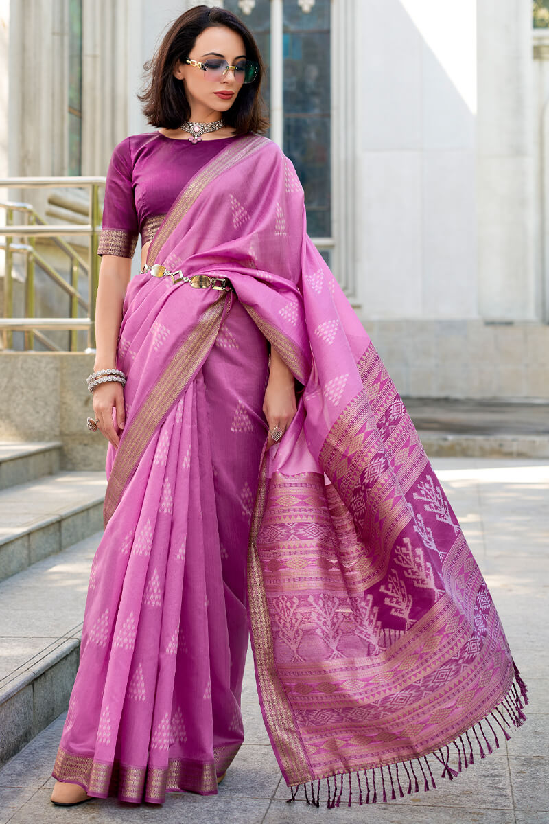 Egypt Lavender Banarasi Soft Silk Ikkat Weaving Saree