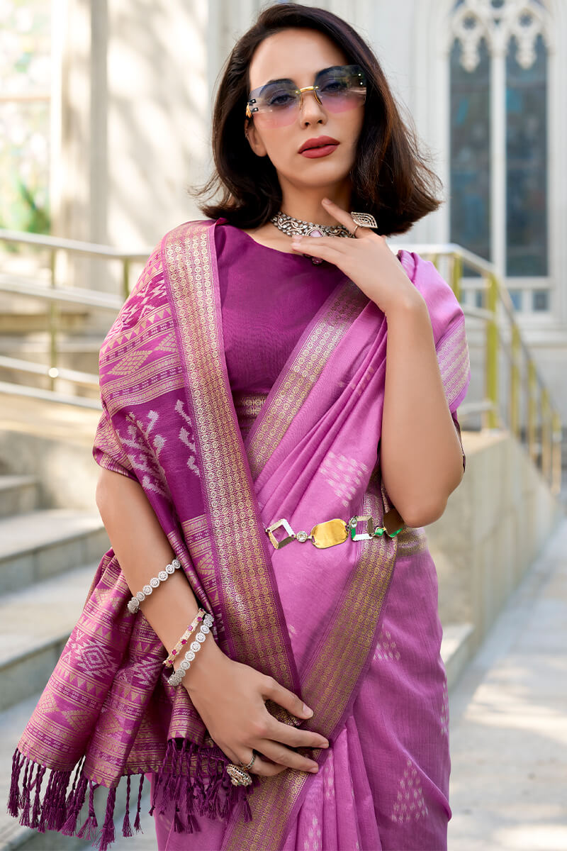 Egypt Lavender Banarasi Soft Silk Ikkat Weaving Saree