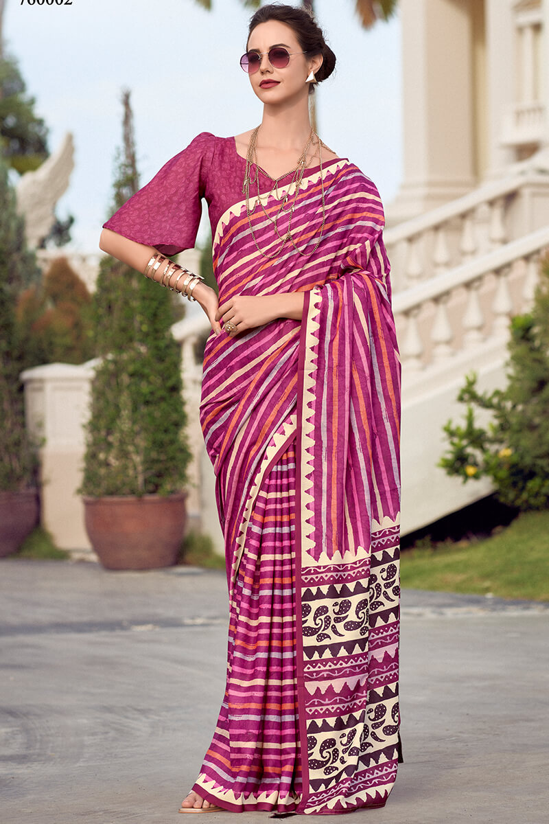 Resham Coral Pink Pure Mal cotton Printed Saree