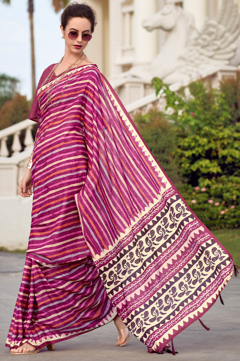 Resham Coral Pink Pure Mal cotton Printed Saree