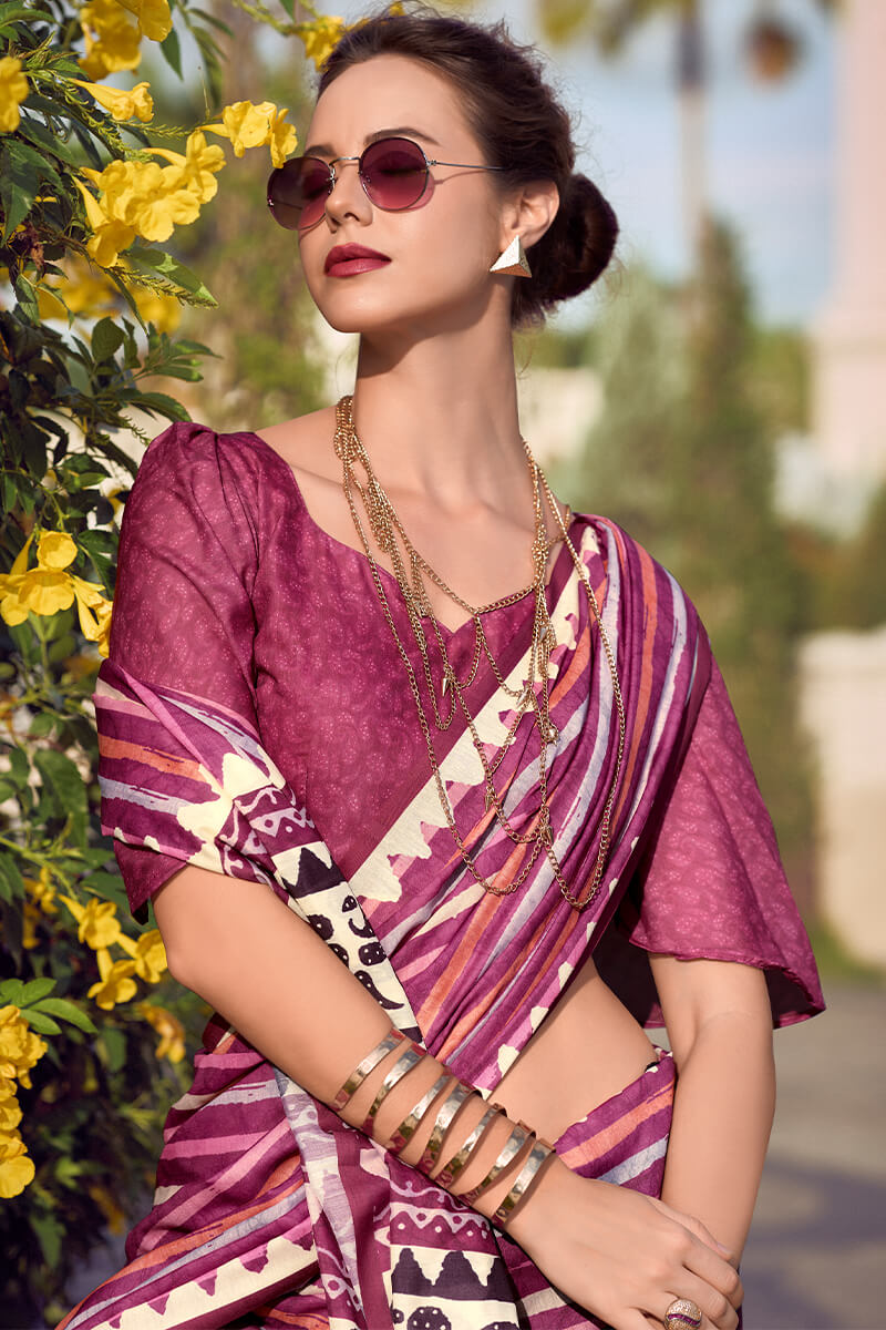 Resham Coral Pink Pure Mal cotton Printed Saree