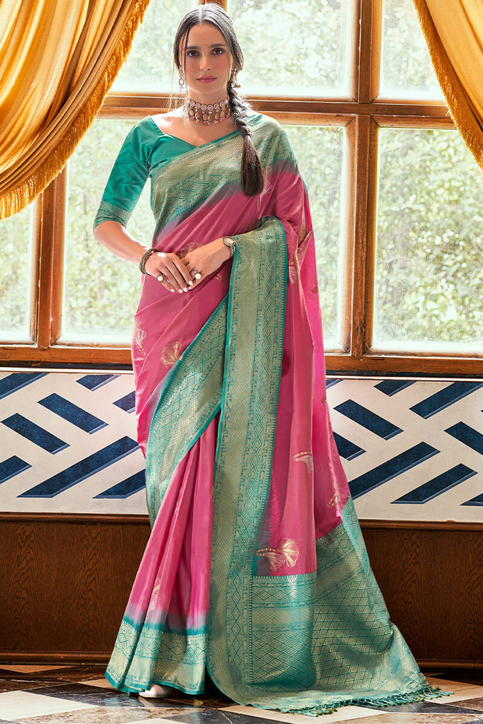 Roseberry Pink Pure Banarasi Silk Weaving Saree