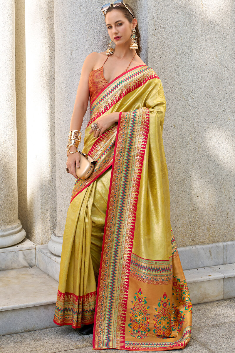 Rajgharana Yellow Tissue Silk Zari Woven Saree