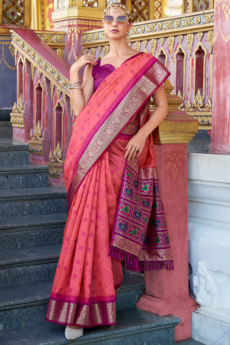 Aradhya Pink Tussar Silk Patola Saree