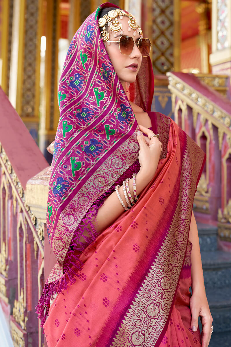 Aradhya Pink Tussar Silk Patola Saree