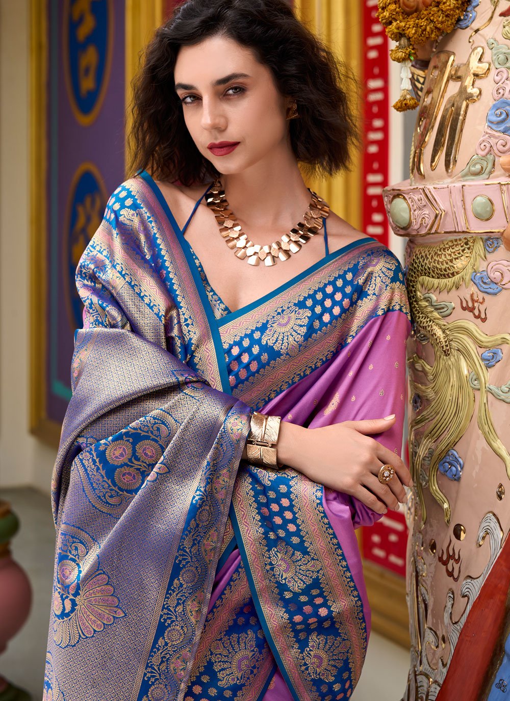 Samruddhi Lavender Tissue Banarasi Silk Zari Weaving Saree