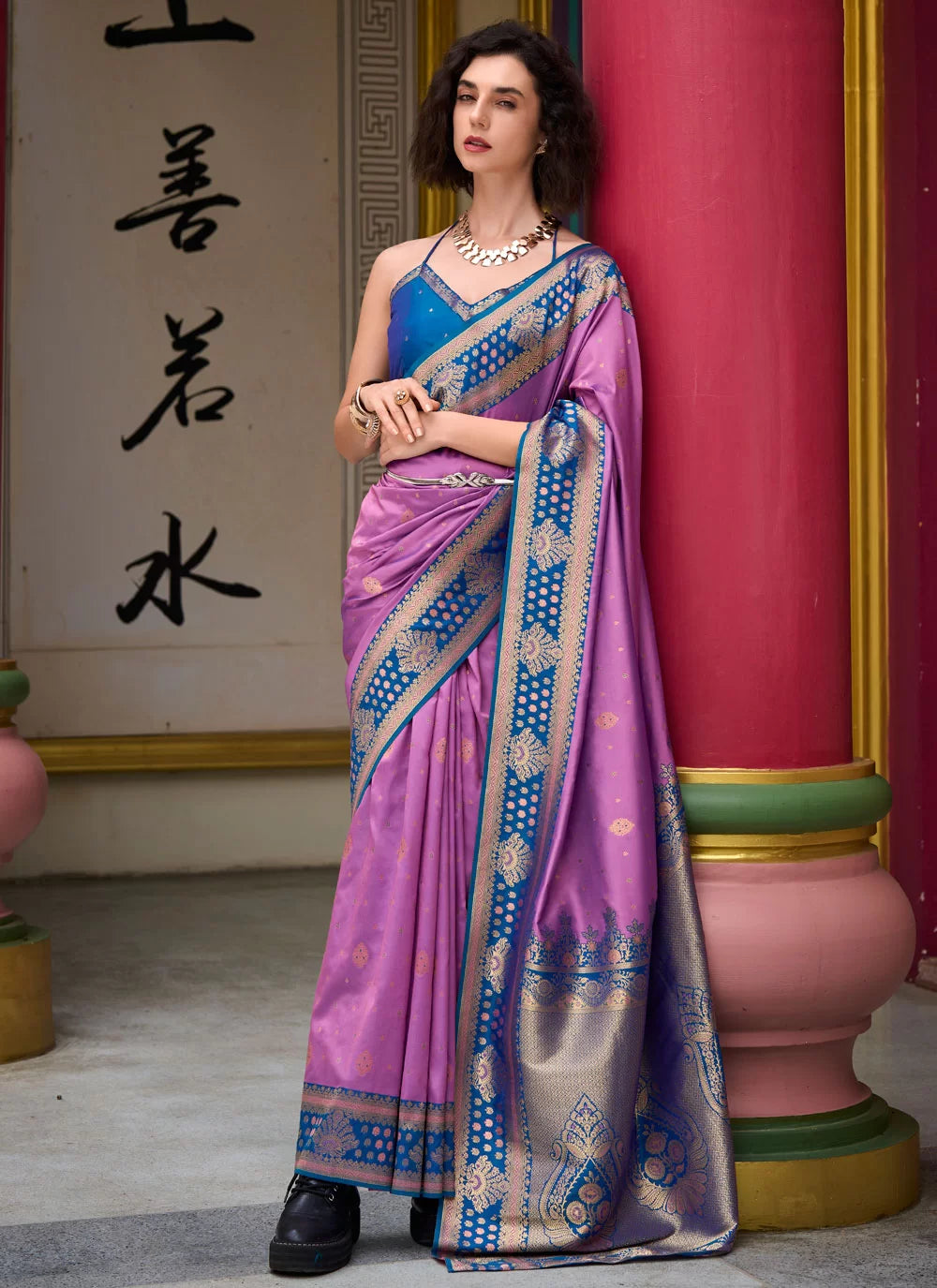 Samruddhi Lavender Tissue Banarasi Silk Zari Weaving Saree