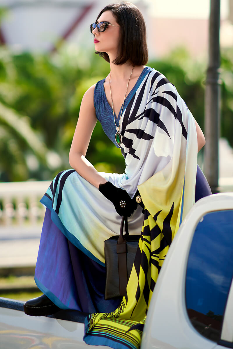 Next Ganeration Ocean Depth Pure Satin Silk Digital Printed Saree