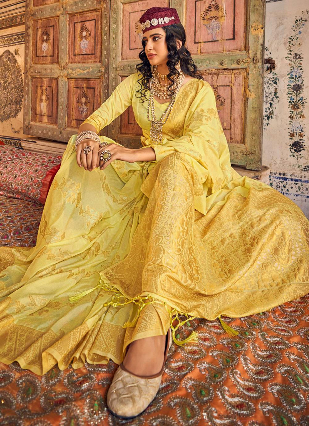 Annie Yellow Chinon Georgette Woven Saree