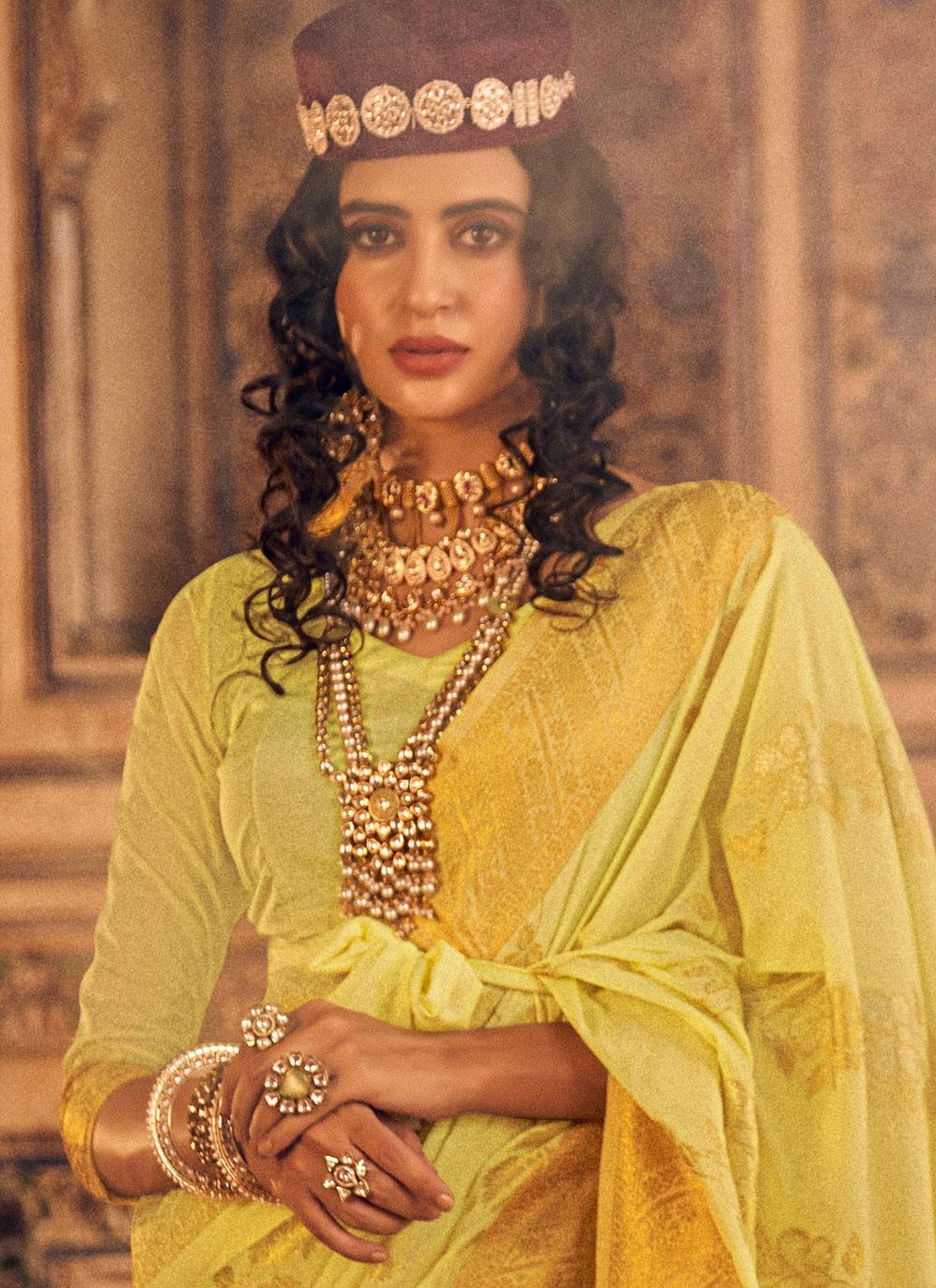 Annie Yellow Chinon Georgette Woven Saree